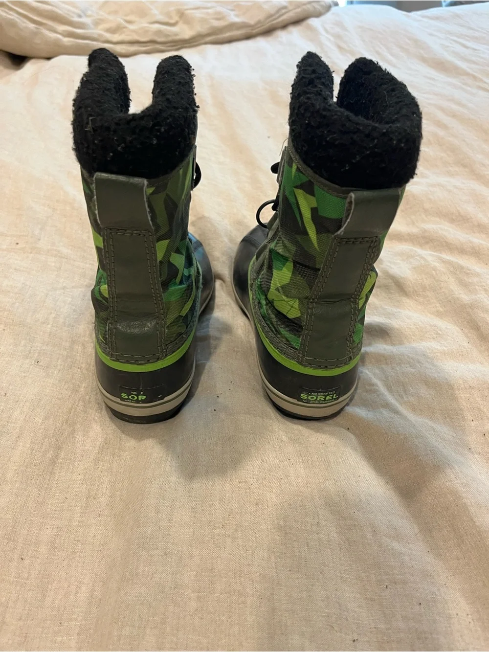 Sorel Kids Green Camo Lace-Up Winter Boots